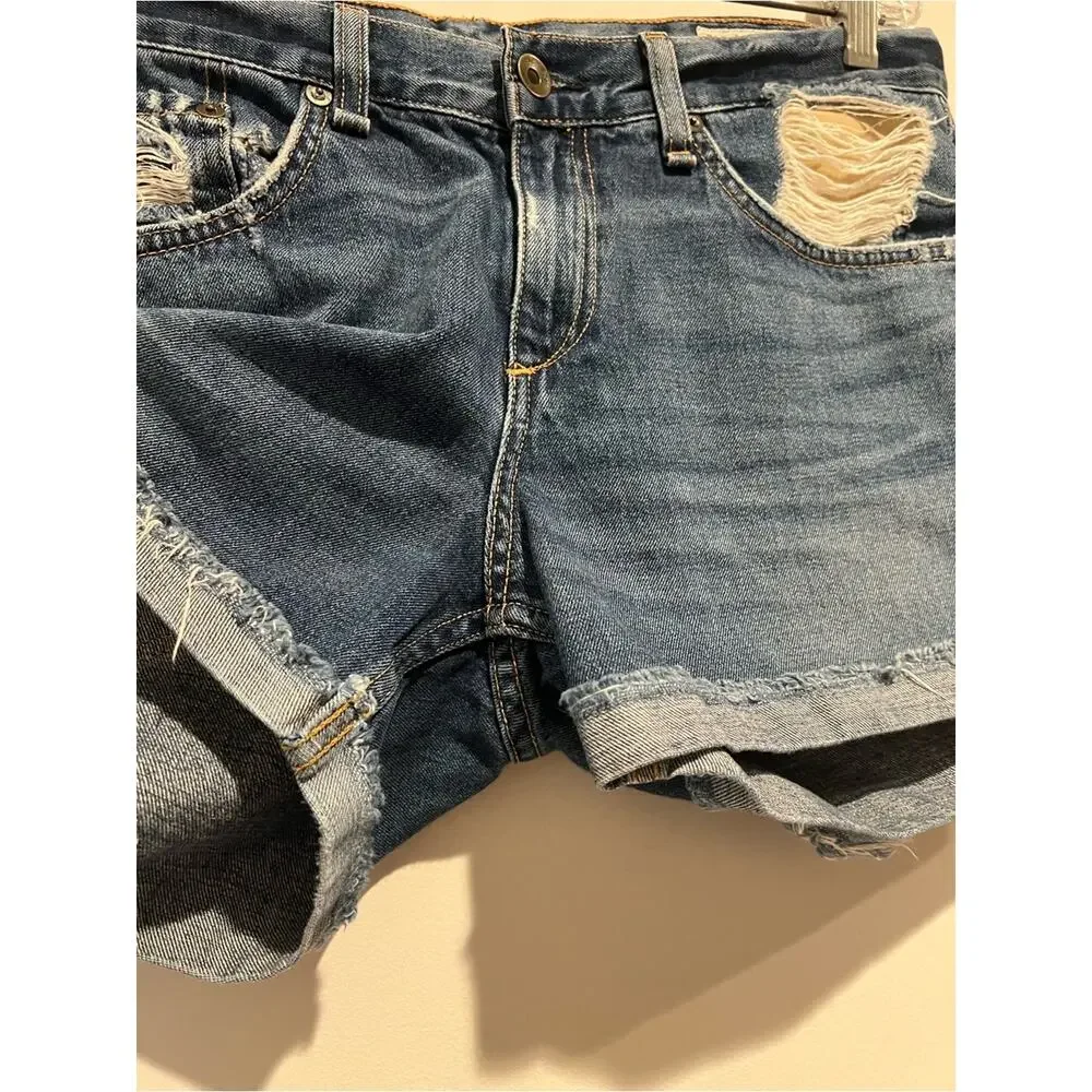 rag & bone Woodstock Distressed Rolled Hem Denim Shorts Made in USA Size 28